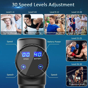 Olsen & Smith Massage Gun Deep Tissue, 6 Heads, LCD Display, 30 Speeds Quiet Operation, Handheld Muscle Massager for Muscle Soreness Pain Tension Relief & Recovery, Black - Packed Direct UK